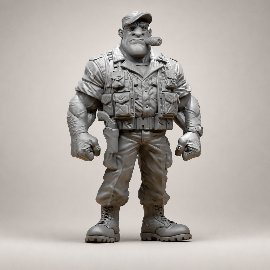 Muskel-Soldat mit Zigarre – stilisierte Söldner-Skulptur FehnFactory