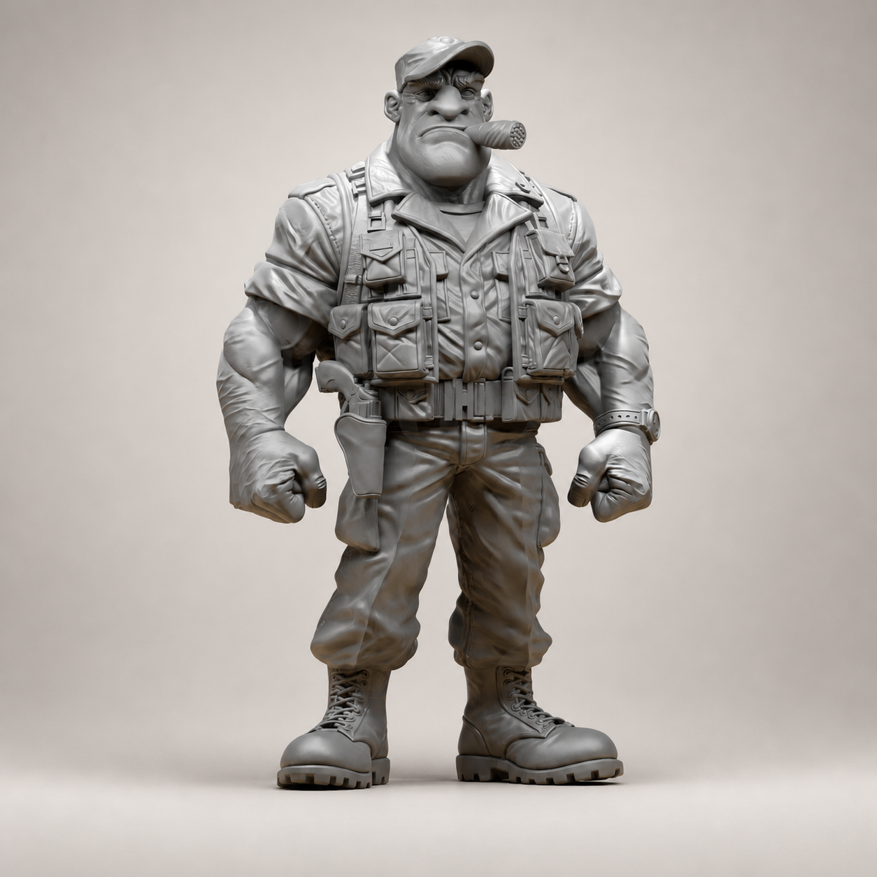 Muskel-Soldat mit Zigarre – stilisierte Söldner-Skulptur FehnFactory