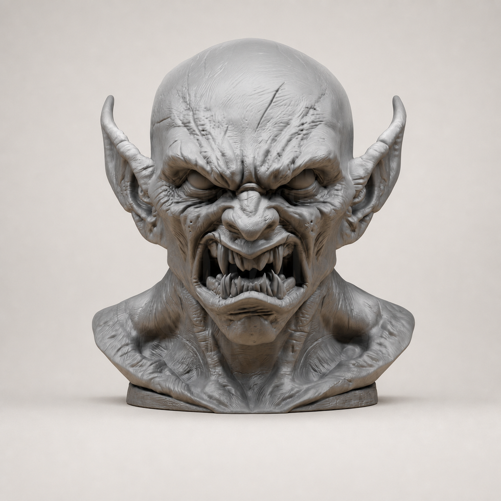 Dämonischer Vampirkopf – freistehende Dark-Fantasy-Büste mit Fangzähnen FehnFactory
