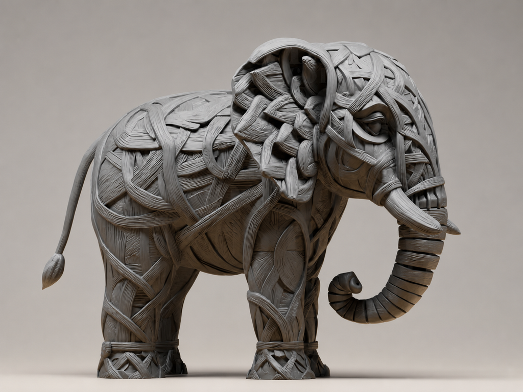 Geflochtener Ranken-Elefant – freistehende Fantasy-Skulptur FehnFactory