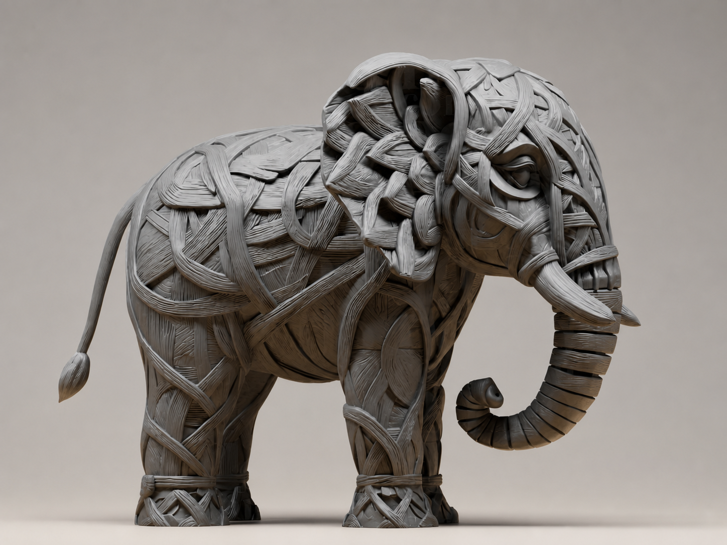 Geflochtener Ranken-Elefant – freistehende Fantasy-Skulptur FehnFactory