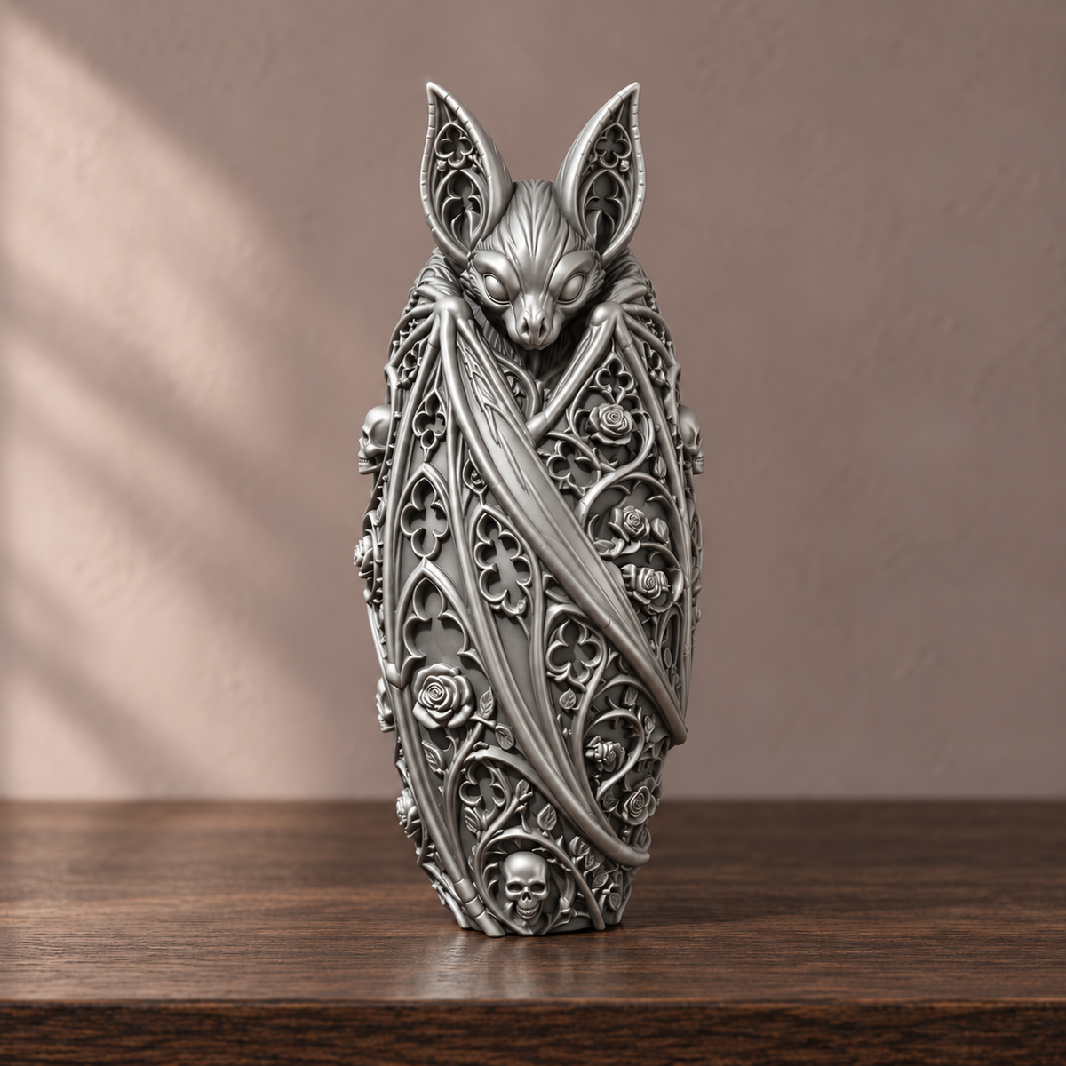 Gotische Fledermaus – Silber – handbemalt | Visualisierung