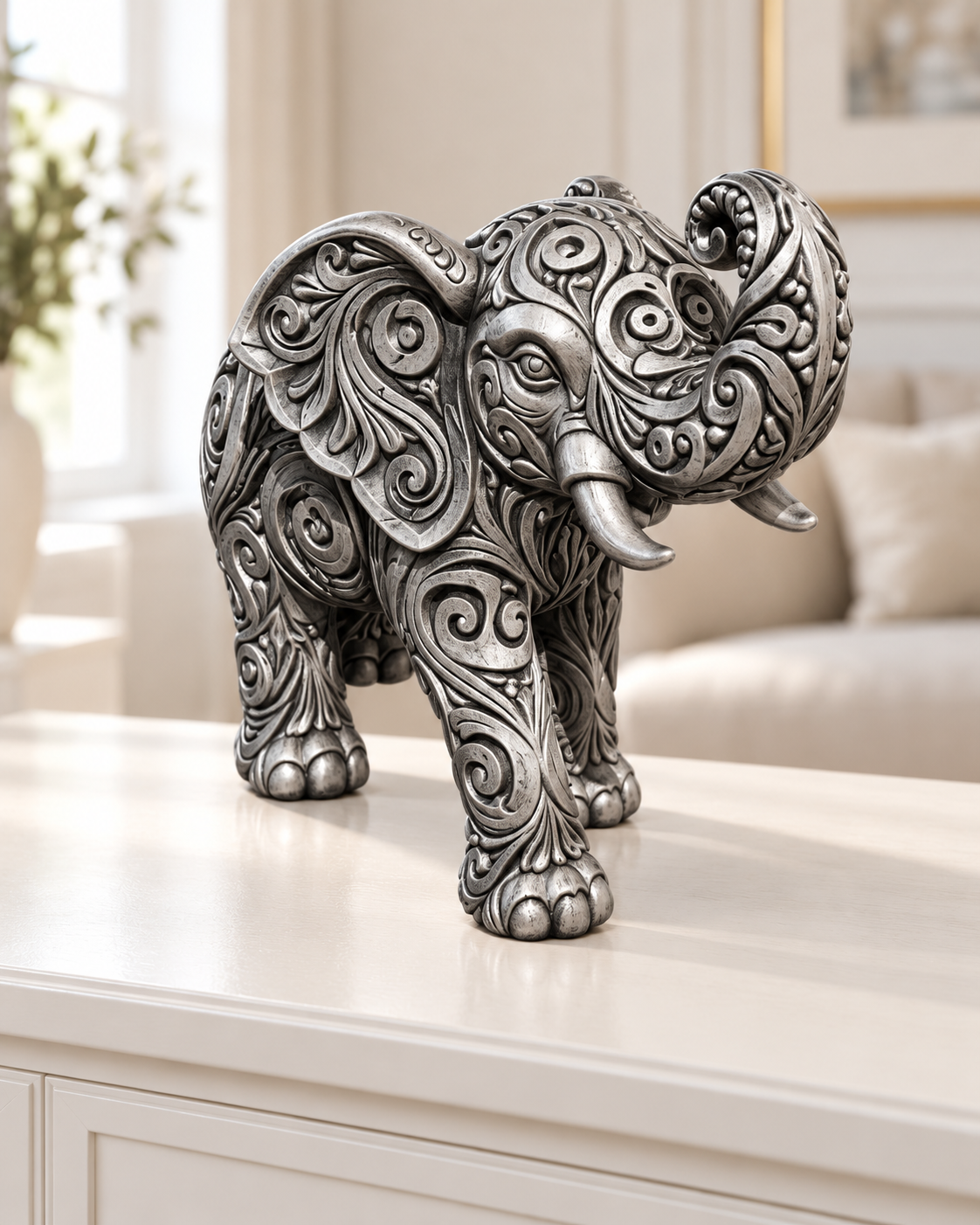 Elefant Ornament - Silber handbemalt Wohnzimmer