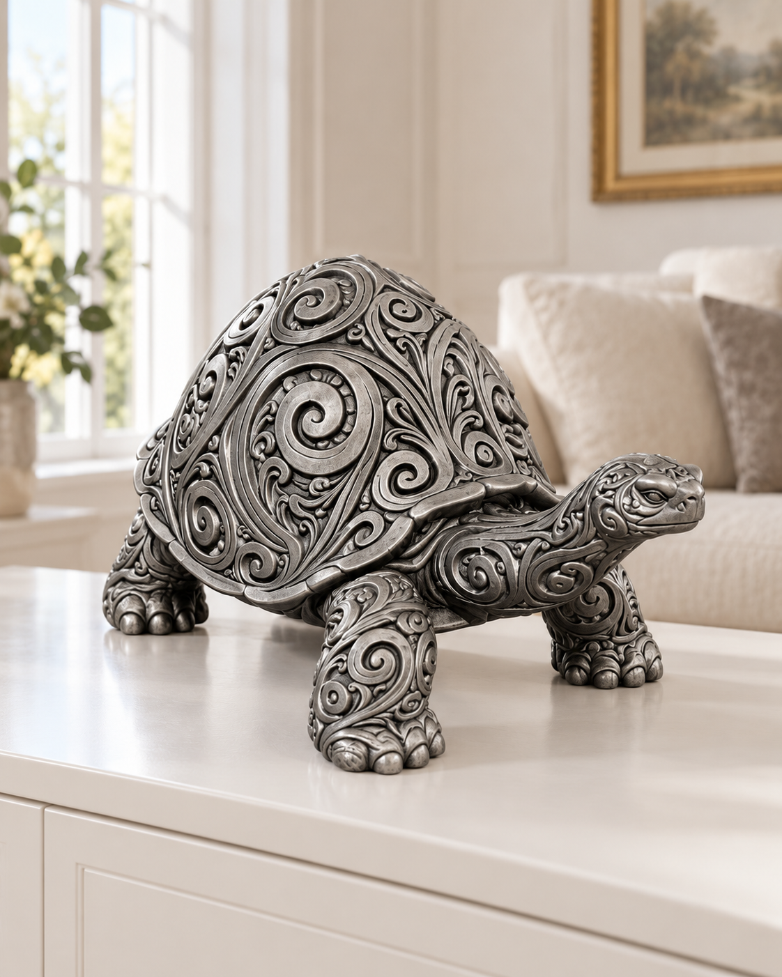 Riesenschildkröte Ornament - Silber handbemalt Wohnzimmer