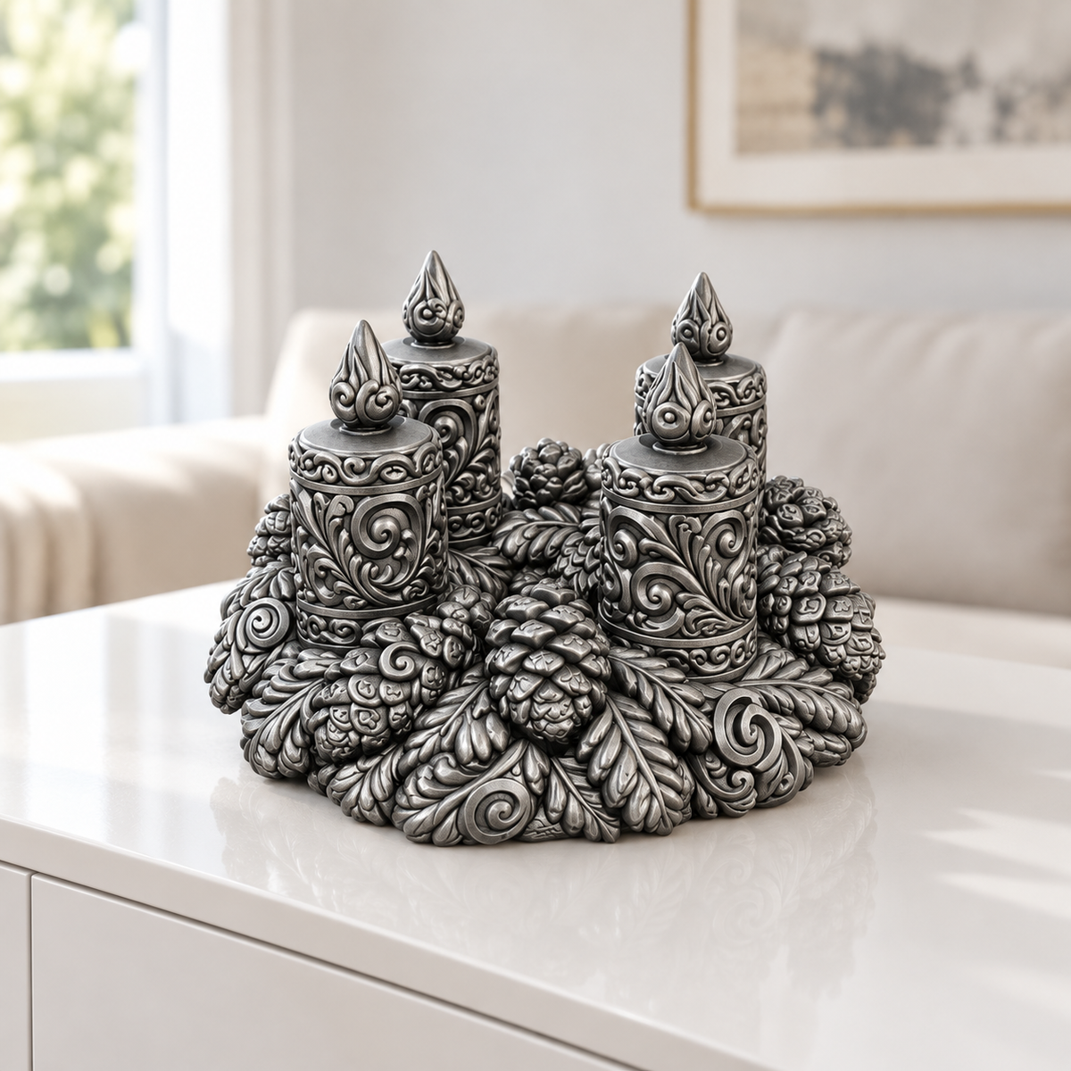 Adventskranz Ornament - Silber handbemalt Wohnzimmer