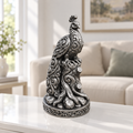 Pfau auf Baumstumpf Ornament - Silber handbemalt Wohnzimmer