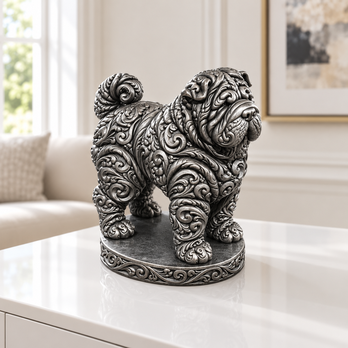Shar Pei Ornament - Silber handbemalt Wohnzimmer