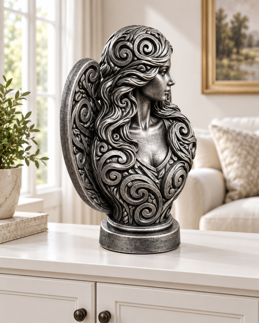 Engelbüste Ornament - Silber handbemalt Wohnzimmer
