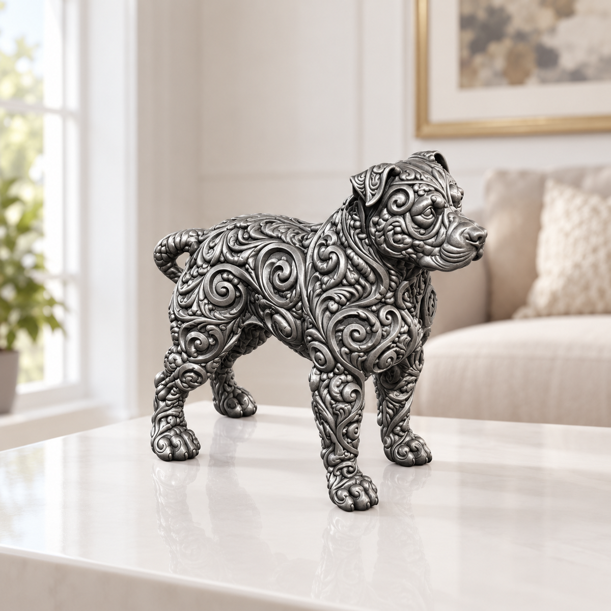 Pitbull stehend Ornament - Silber handbemalt Wohnzimmer