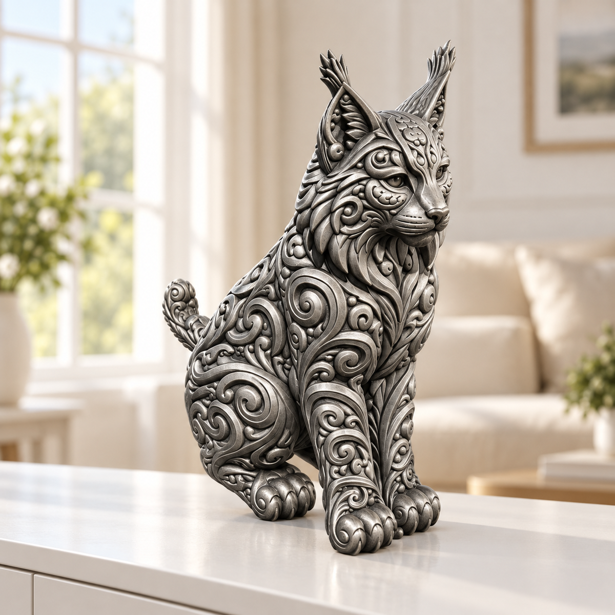 Luchs Ornament - Silber handbemalt Wohnzimmer