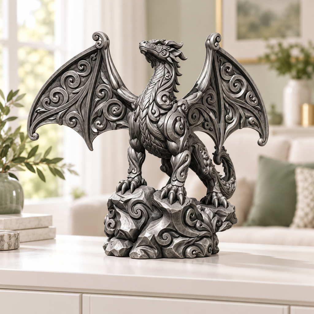 Flügeldrache Ornament - Silber handbemalt Wohnzimmer