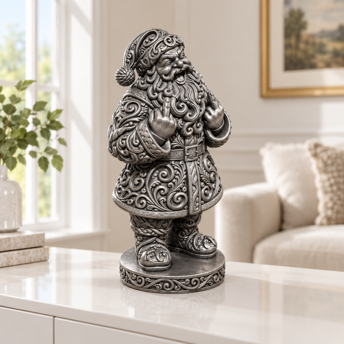Santa mit Doppelfinger Ornament - Silber handbemalt Wohnzimmer