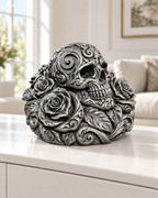 Totenkopf Rosen Ornament - Silber handbemalt Wohnzimmer