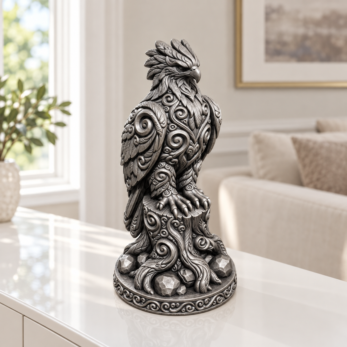 Harpyie auf Stamm Ornament - Silber handbemalt Wohnzimmer