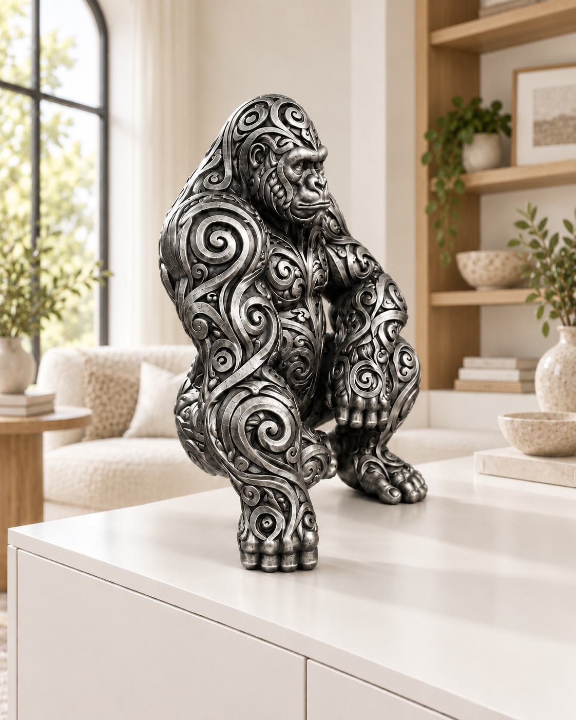 Gorilla Ornament - Silber handbemalt Wohnzimmer