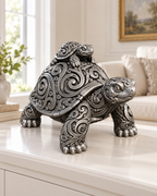 Schildkröte mit Baby Ornament - Silber handbemalt Wohnzimmer