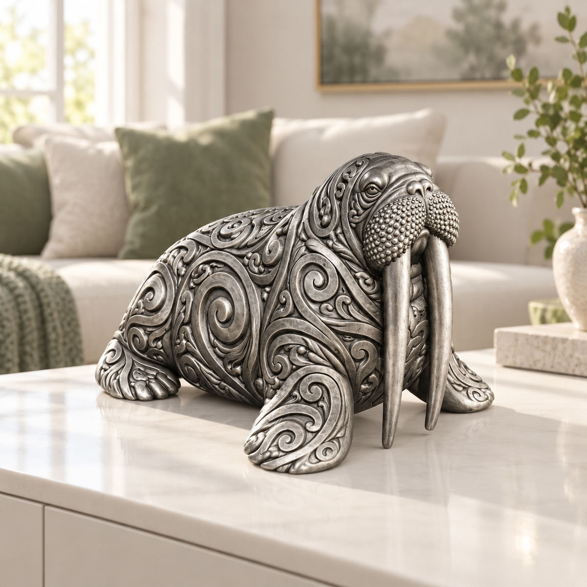 Walross Ornament - Silber handbemalt Wohnzimmer