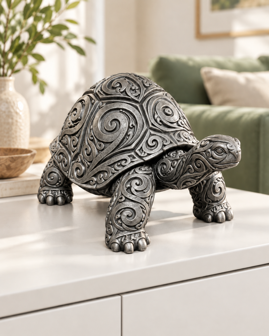 Schildkröte Ornament - Silber handbemalt Wohnzimmer