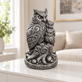 Eule mit zwei Jungen Ornament - Silber handbemalt Wohnzimmer