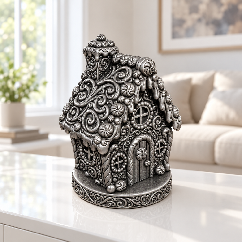 Lebkuchenhaus Ornament - Silber handbemalt Wohnzimmer