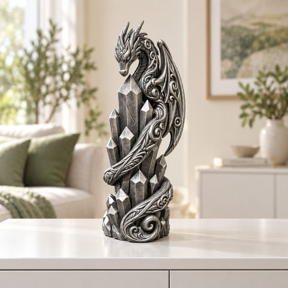 Kristalldrache Ornament - Silber handbemalt Wohnzimmer