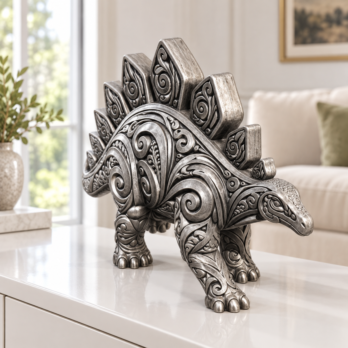 Stegosaurus Ornament - Silber handbemalt Wohnzimmer