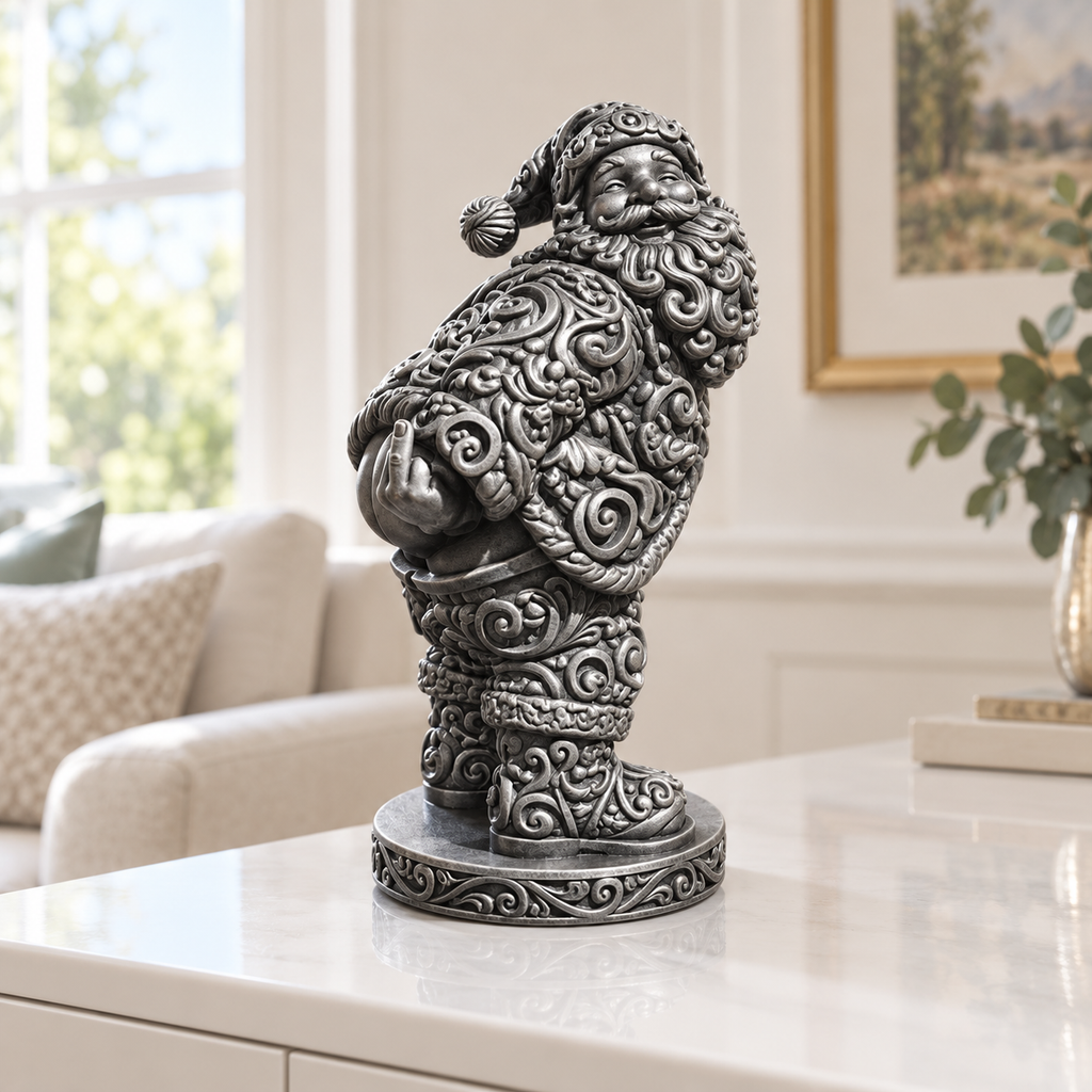 Santa mit Po und Finger Ornament - Silber handbemalt Wohnzimmer