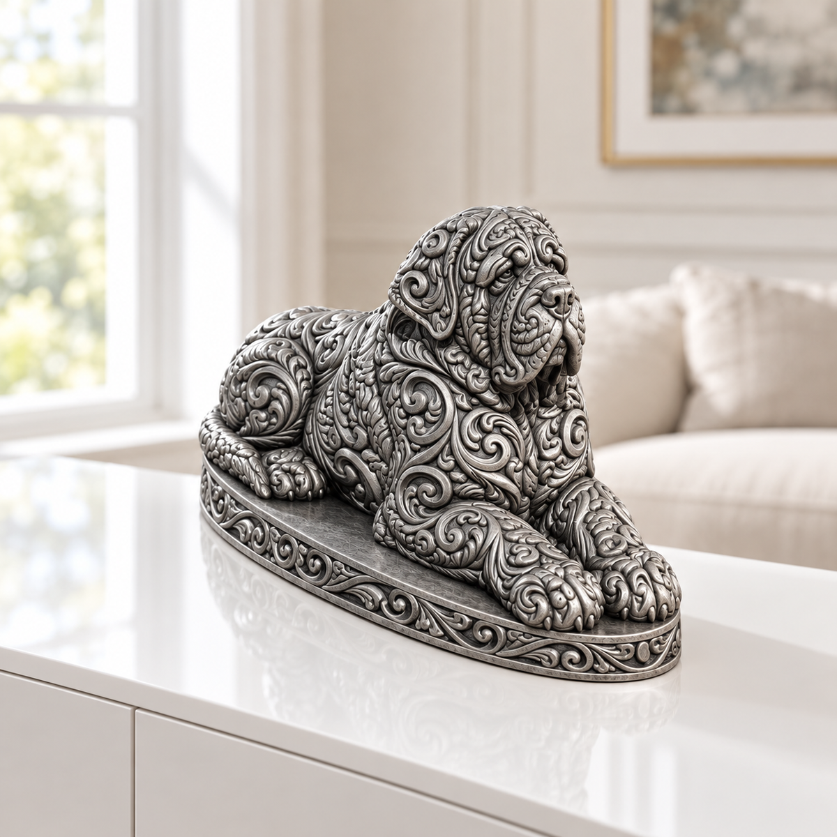 Mastiff liegend Ornament - Silber handbemalt Wohnzimmer