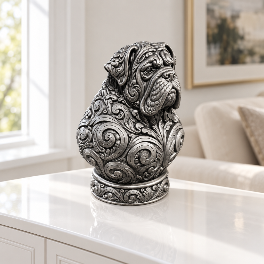 Mastiff-Büste Ornament - Silber handbemalt Wohnzimmer