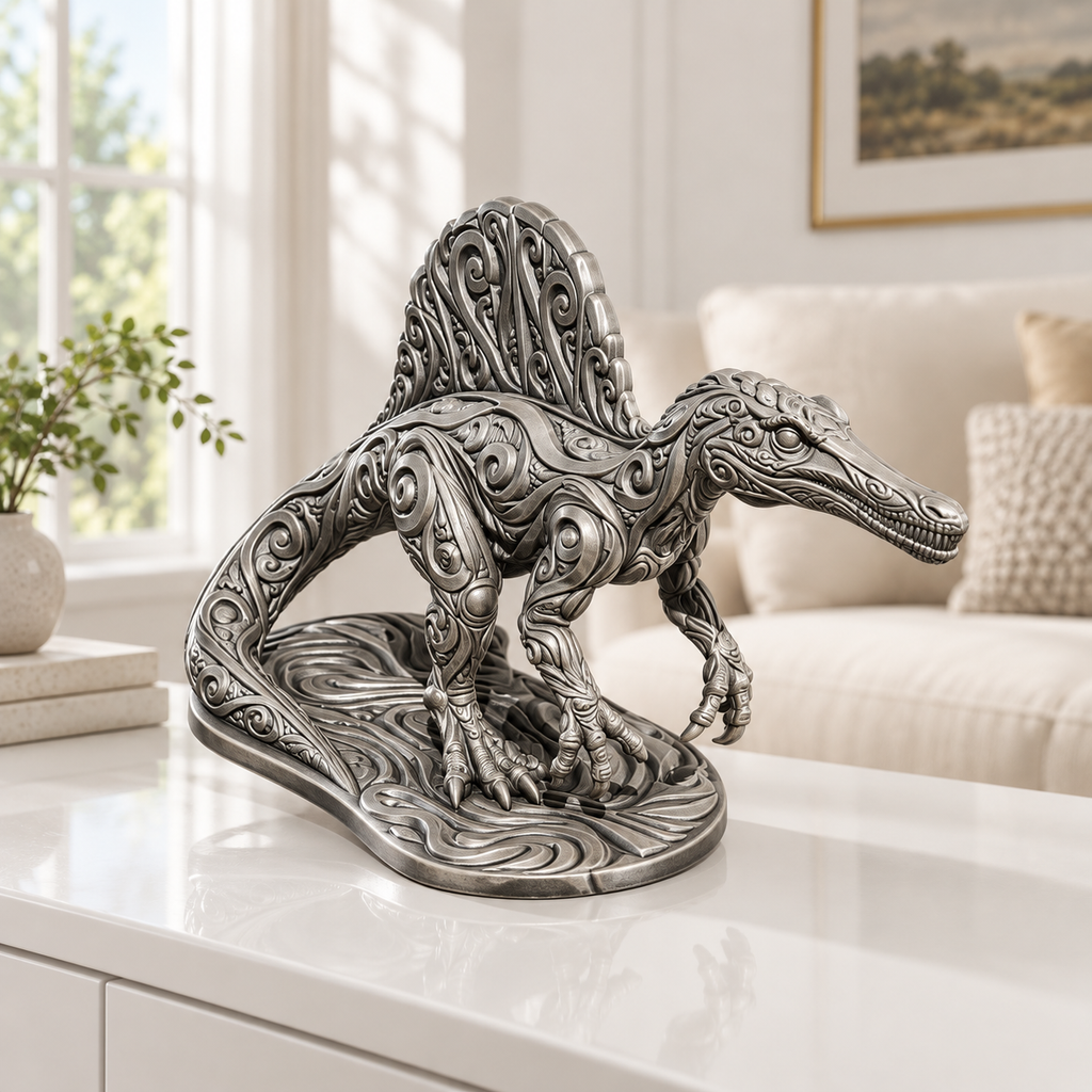 Spinosaurus Ornament - Silber handbemalt Wohnzimmer