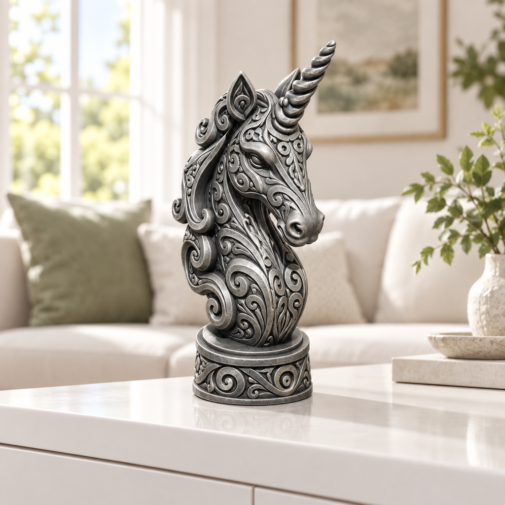 Einhorn-Büste Ornament - Silber handbemalt Wohnzimmer