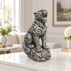 Brüllender Puma Ornament - Silber handbemalt Wohnzimmer