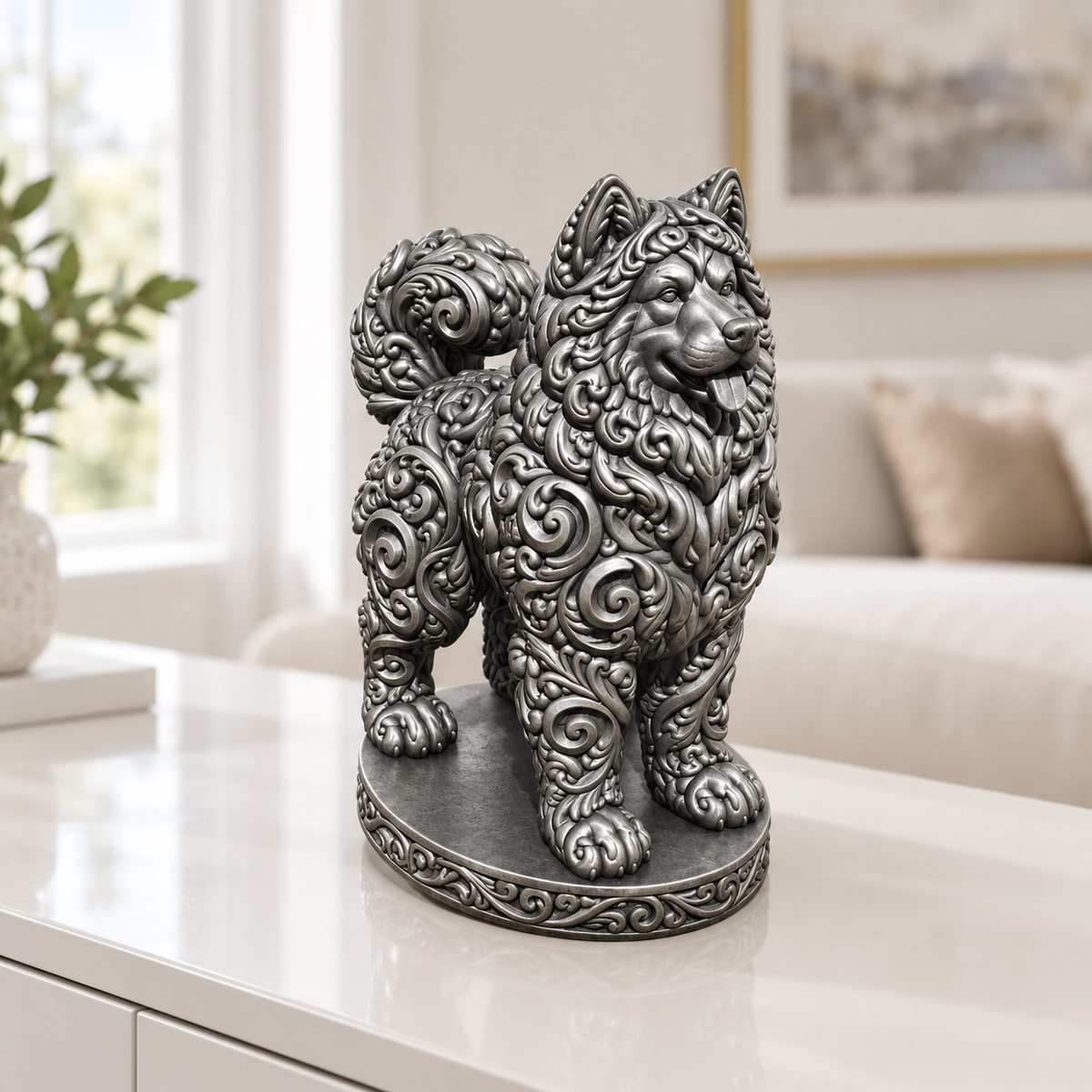 Alaskan Malamute Ornament - Silber handbemalt Wohnzimmer