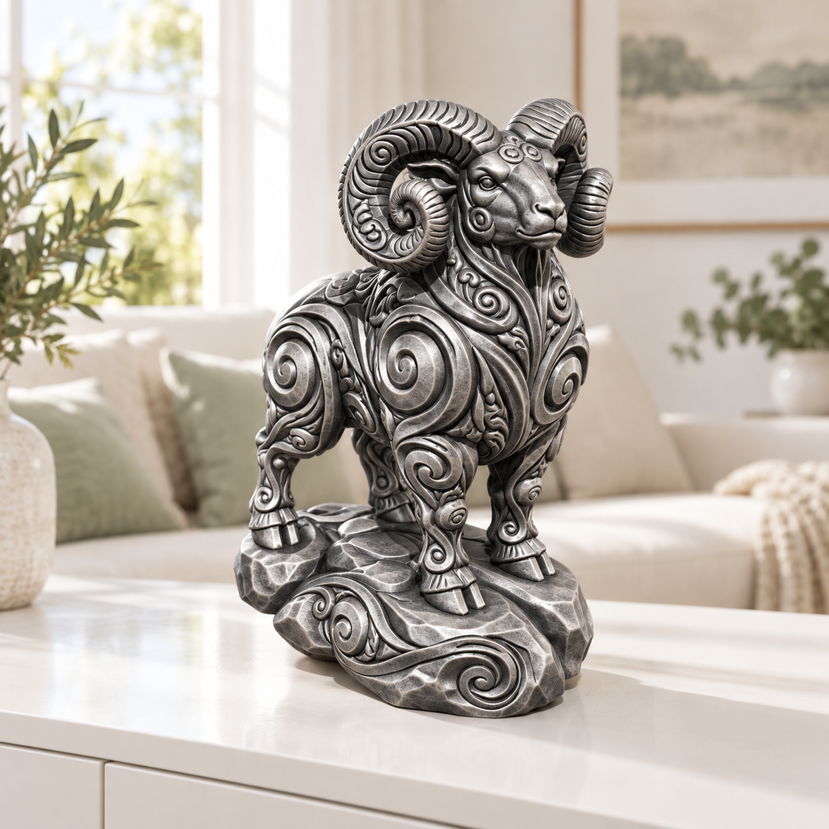 Widder Ornament - Silber handbemalt Wohnzimmer