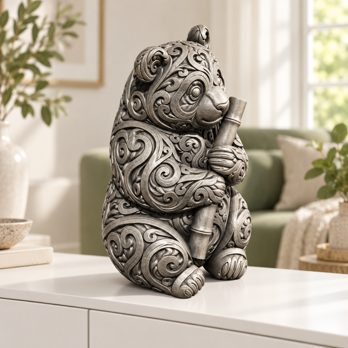 Panda Ornament - Silber handbemalt Wohnzimmer