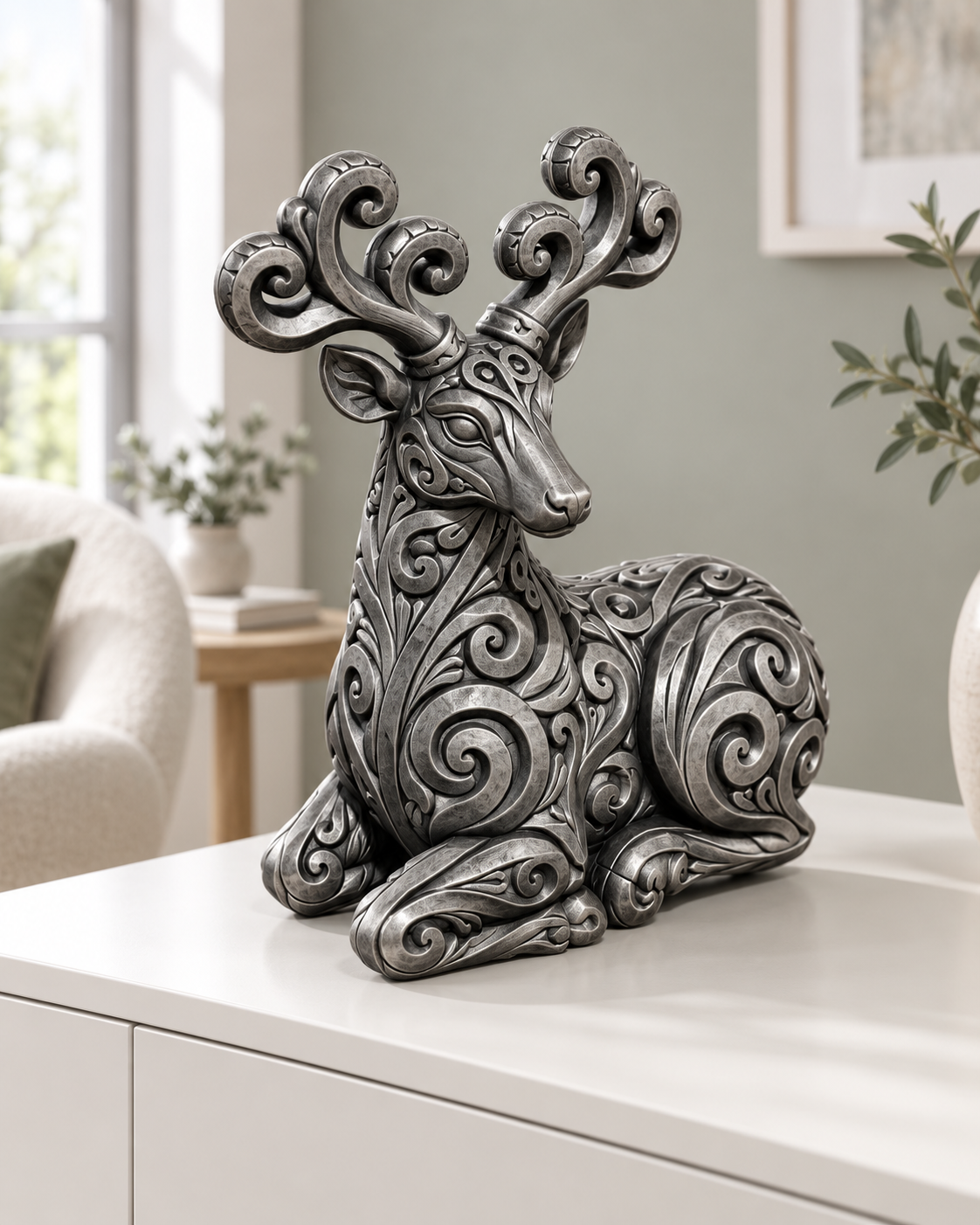 Hirsch Ornament - Silber handbemalt Wohnzimmer