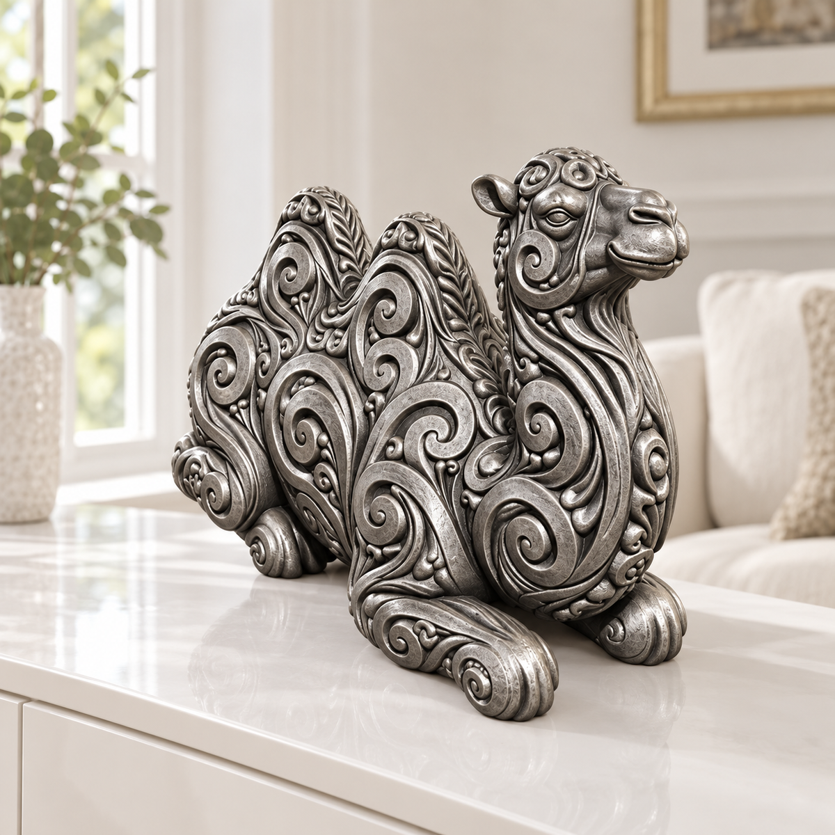 Ruhendes Kamel Ornament - Silber handbemalt Wohnzimmer