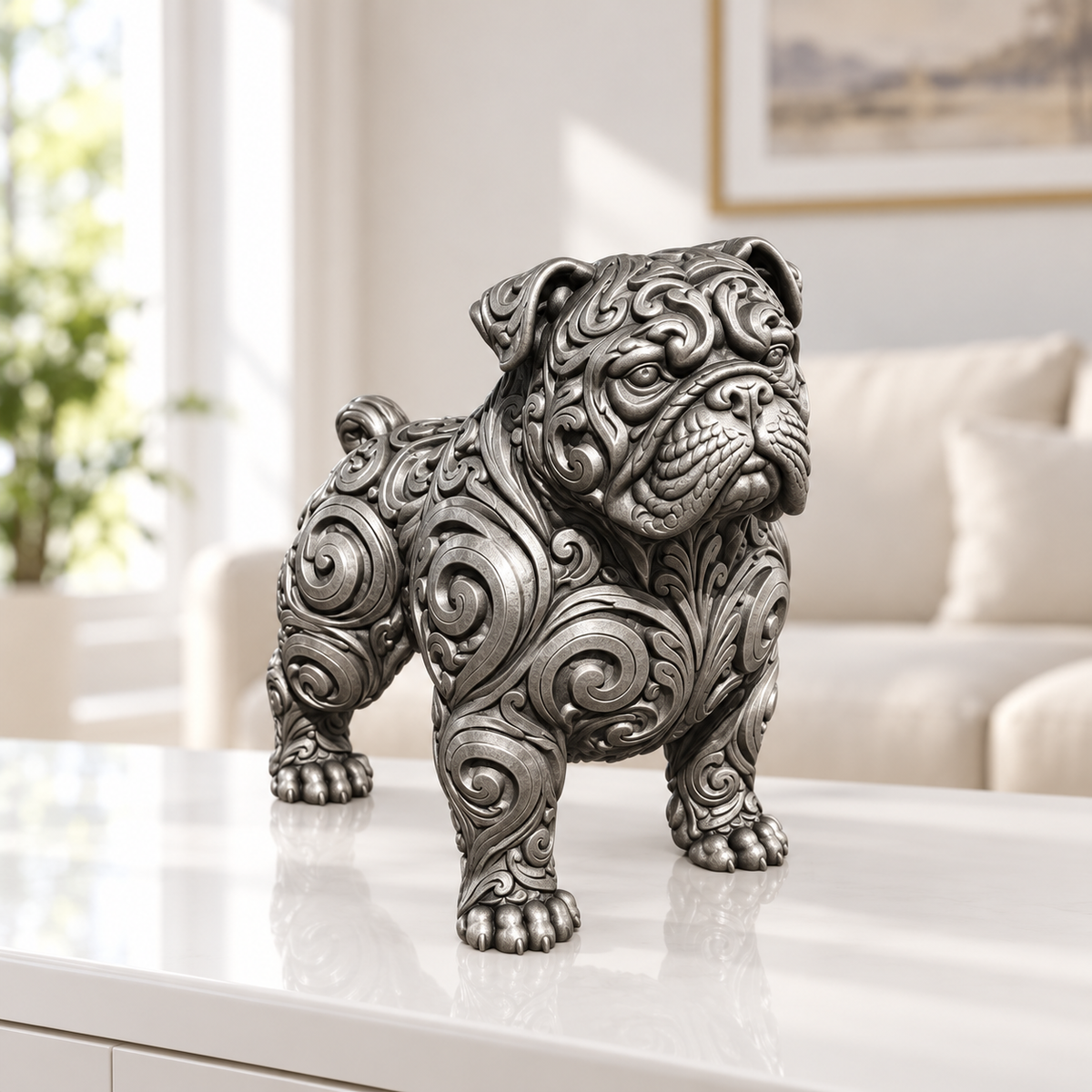 Staffordshire-Bullterrier Ornament - Silber handbemalt Wohnzimmer