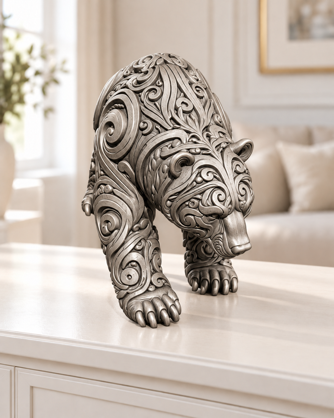 Bär Ornament - Silber handbemalt Wohnzimmer