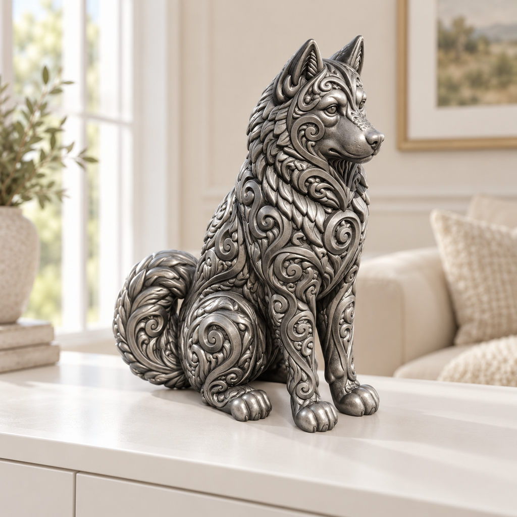 Husky Ornament - Silber handbemalt Wohnzimmer