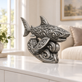 Hai auf Welle Ornament - Silber handbemalt Wohnzimmer