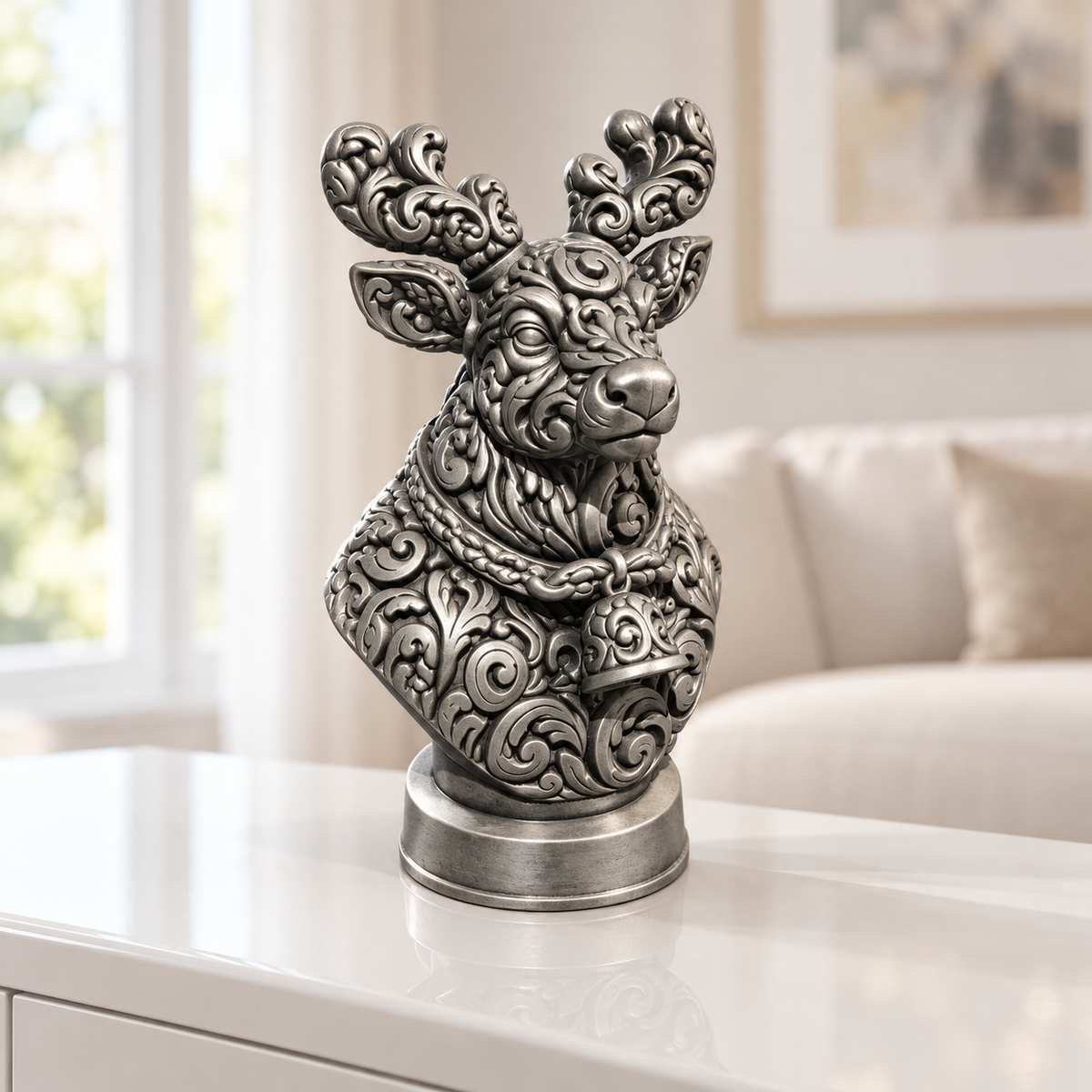 Rentierbüste Ornament - Silber handbemalt Wohnzimmer