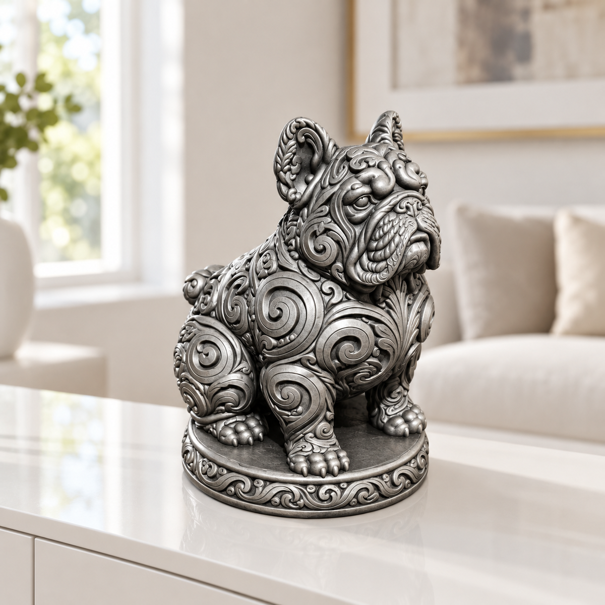 Französische Bulldogge Ornament - Silber handbemalt Wohnzimmer