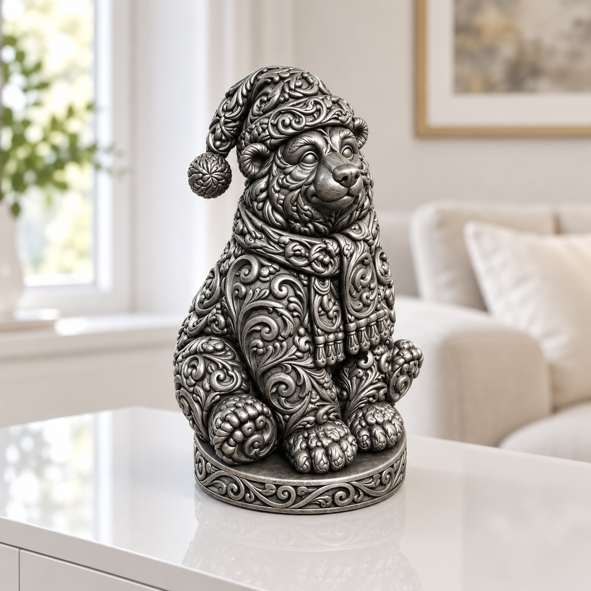 Eisbär mit Mütze Ornament - Silber handbemalt Wohnzimmer