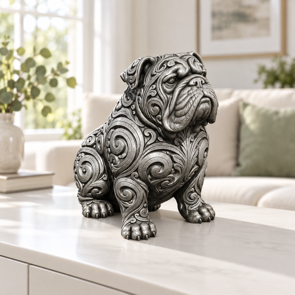 Bulldogge Ornament - Silber handbemalt Wohnzimmer