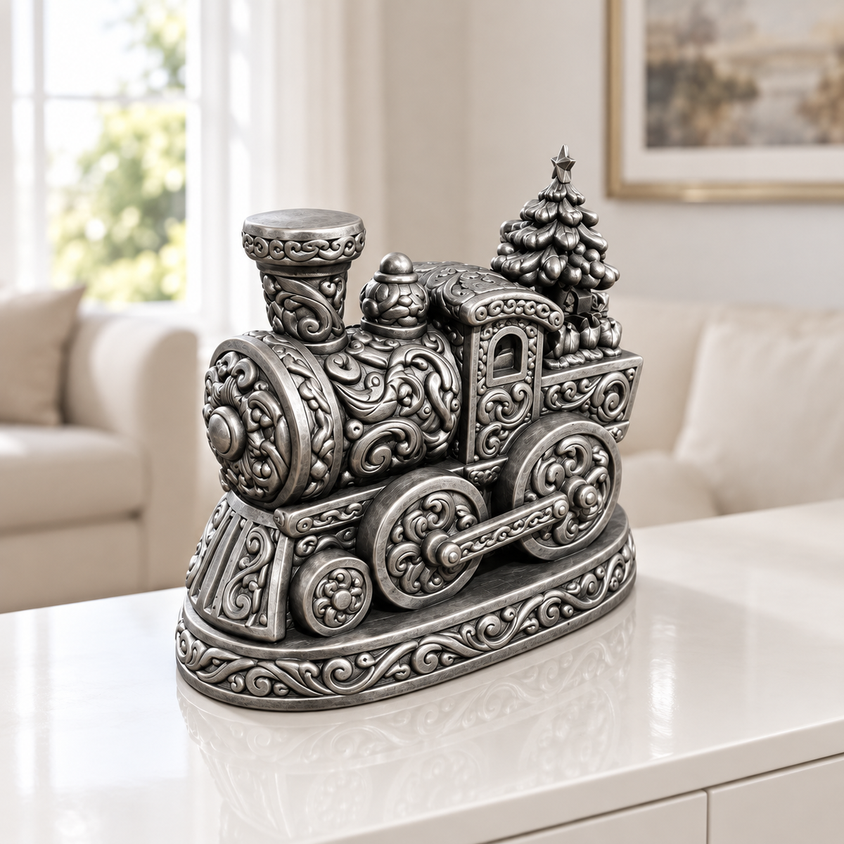 Weihnachtslok Ornament - Silber handbemalt Wohnzimmer