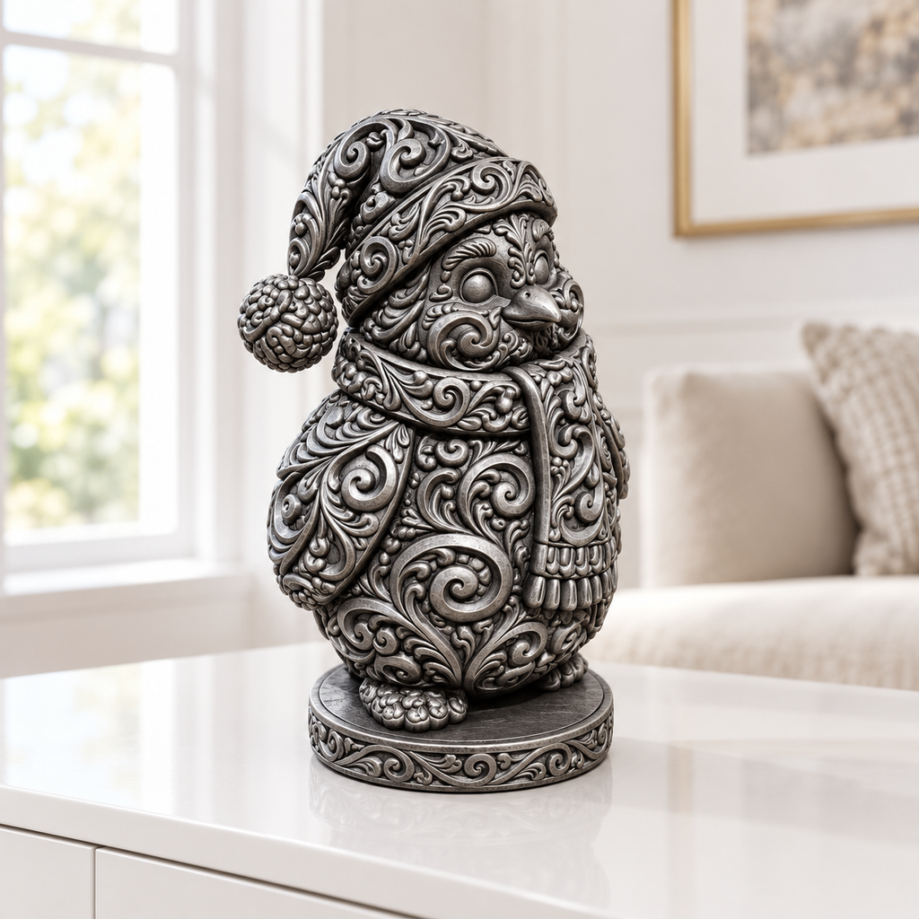 Pinguin mit Mütze Ornament - Silber handbemalt Wohnzimmer