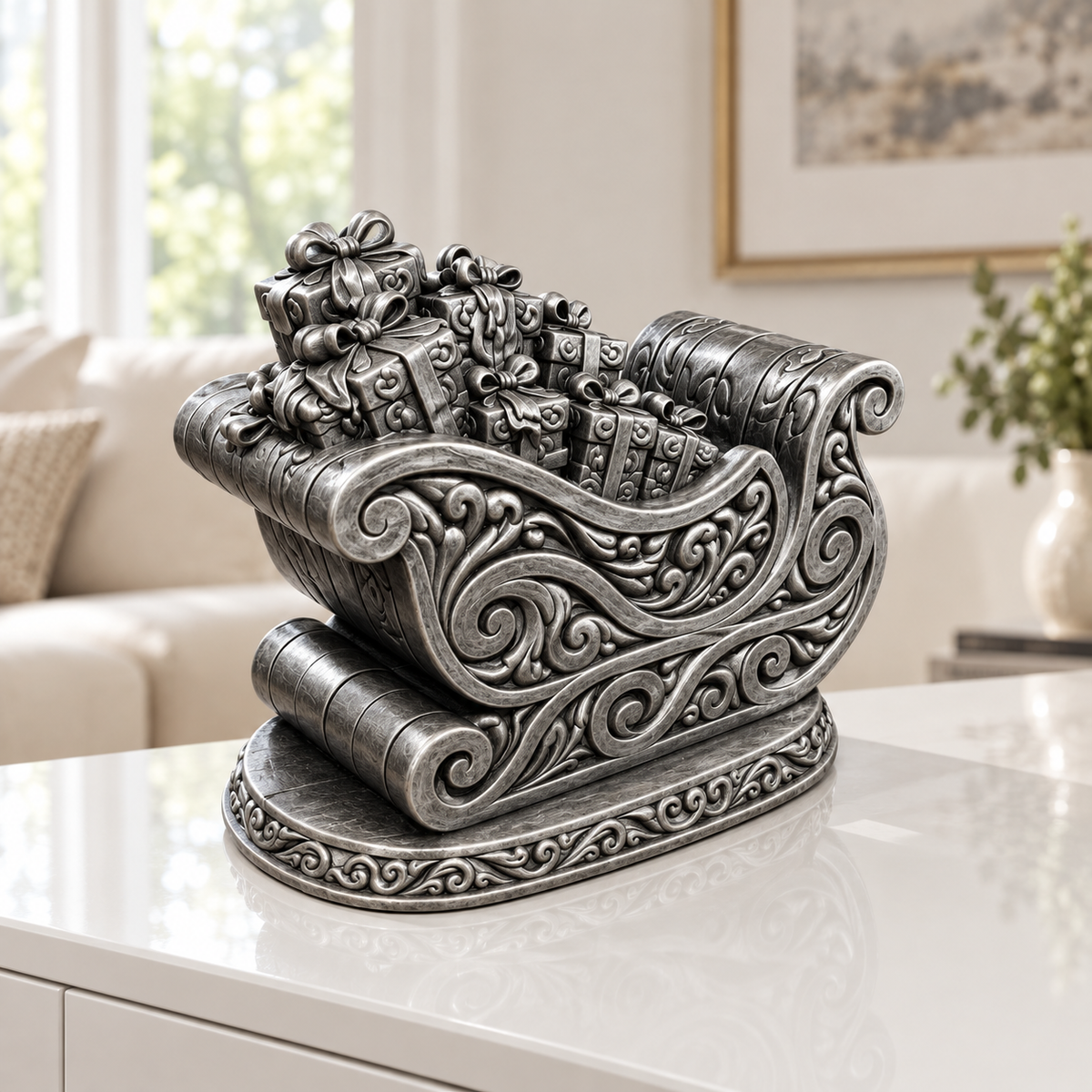 Geschenkschlitten Ornament - Silber handbemalt Wohnzimmer