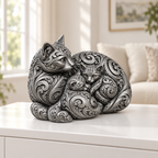 Katze mit Kätzchen Ornament - Silber handbemalt Wohnzimmer