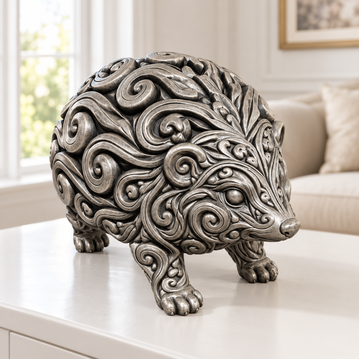 Igel Ornament - Silber handbemalt Wohnzimmer